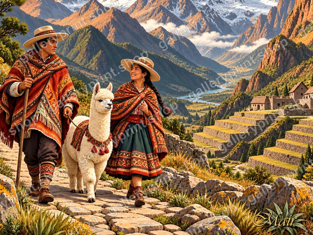 Andes Travelers with a Llama – printable wall art