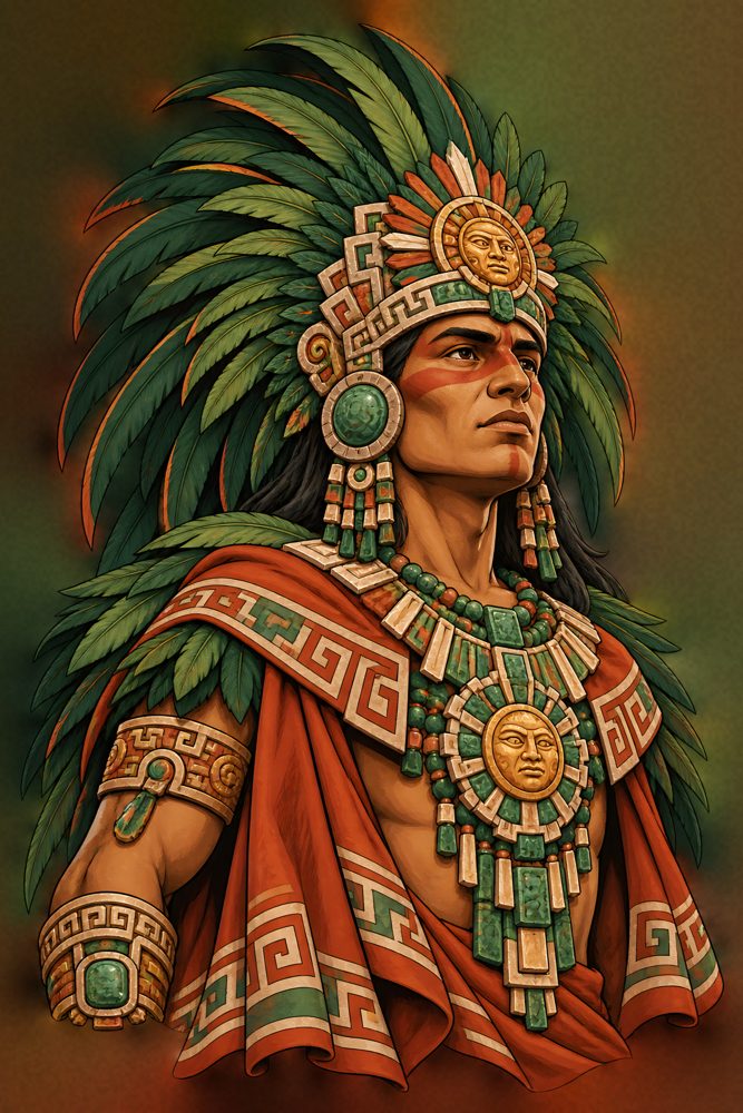 Aztec Warrior, Green Feathers – printable wall art