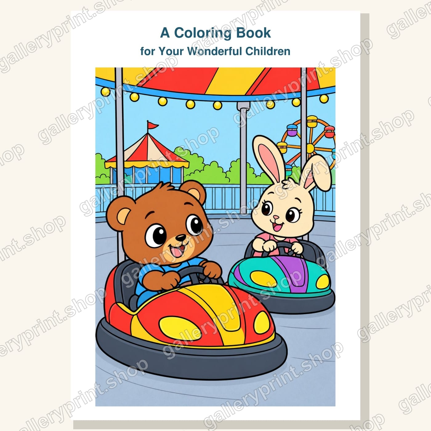 Animals at the Amusement Park – Kids Coloring Book – printable coloring book PDF