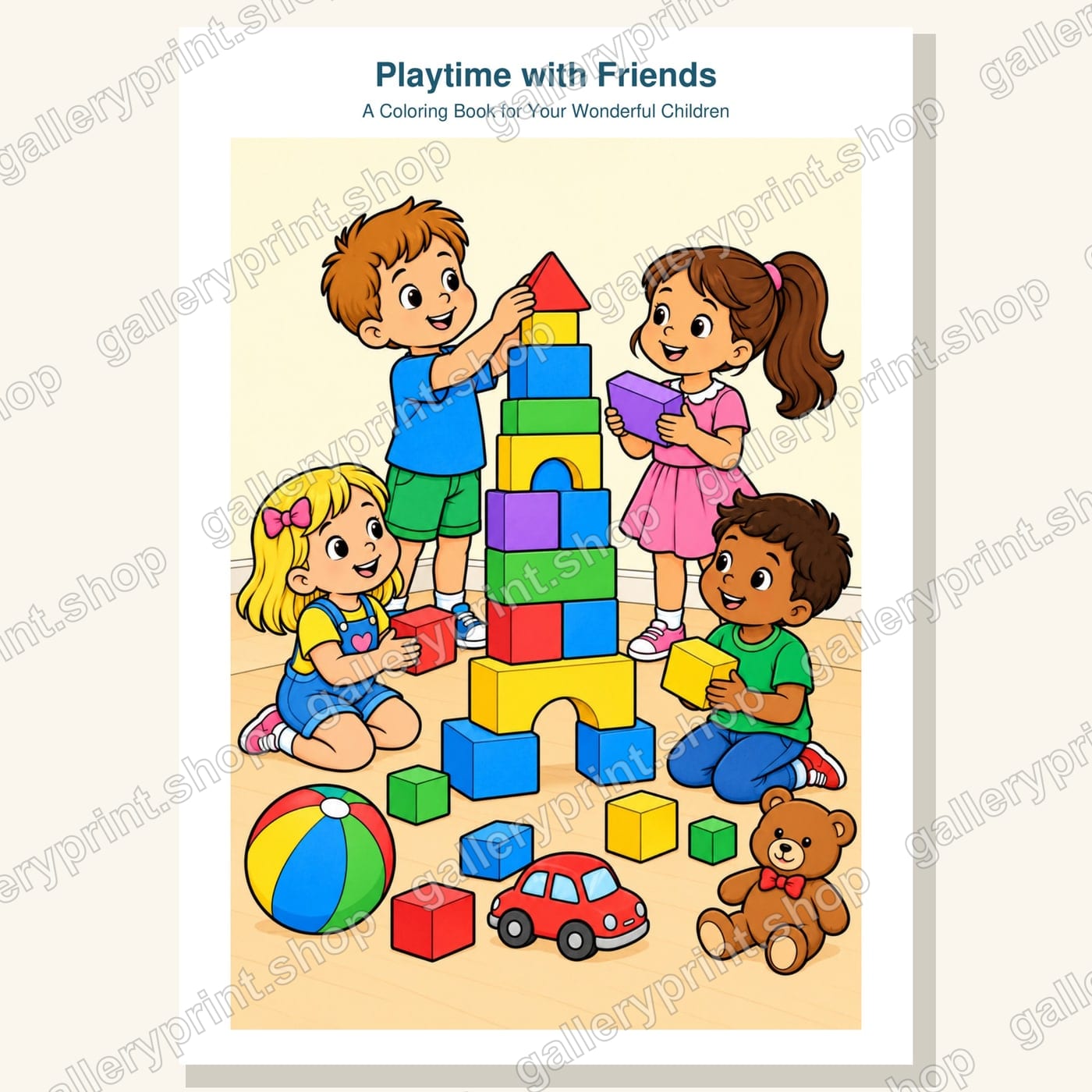 Playtime with Friends – Kids Coloring Book – printable coloring book PDF
