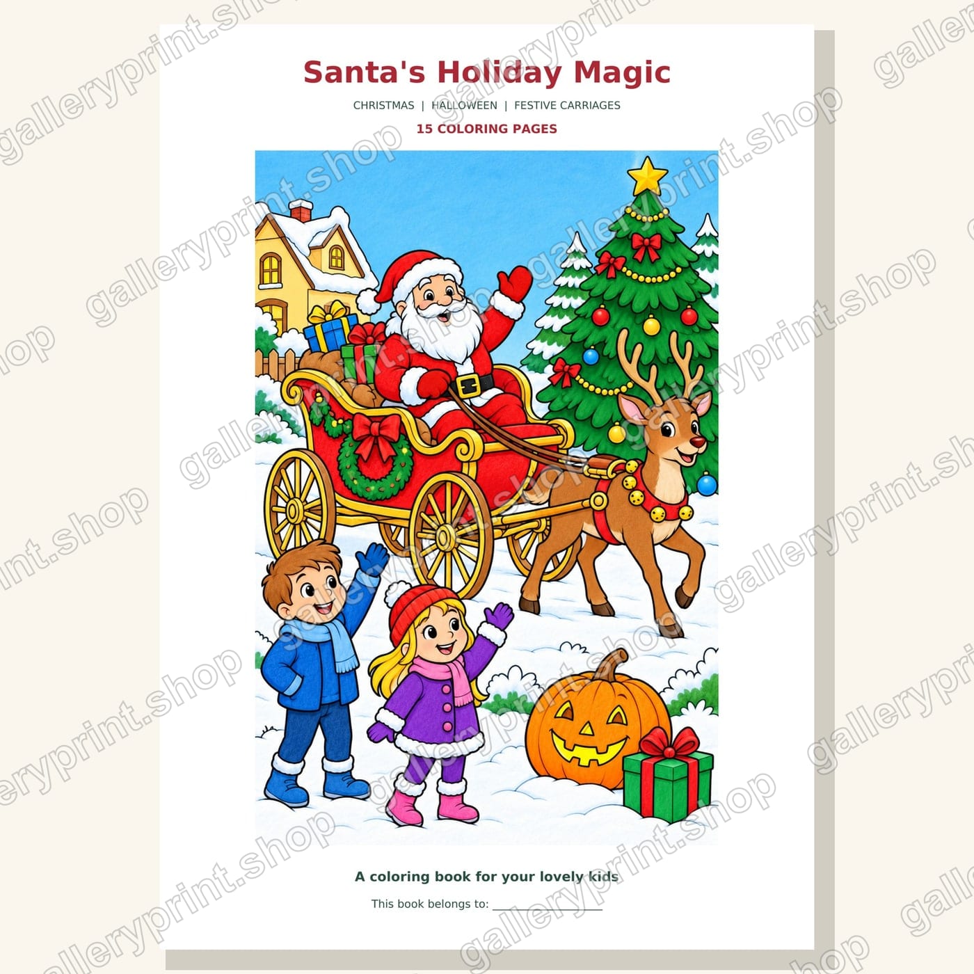 Santa's Holiday Magic – Christmas & Halloween Kids Coloring Book – printable coloring book PDF