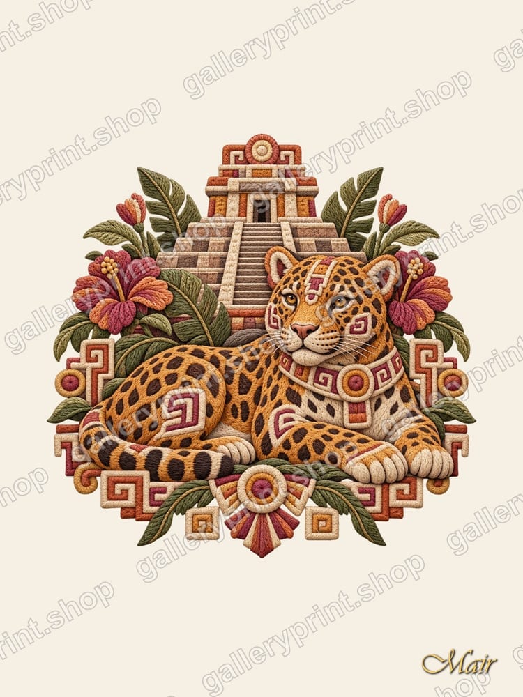 Jaguar & Maya Pyramid – printable wall art