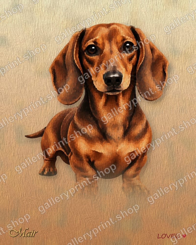 Red Dachshund Oil Painting Portrait – printable wall art