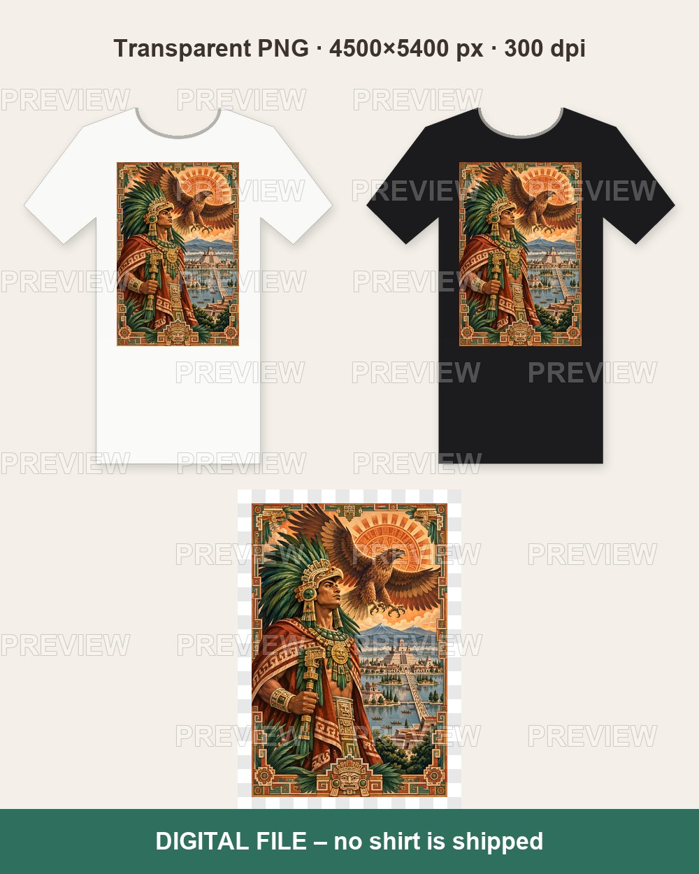 Aztec Eagle Warrior – T-shirt design PNG