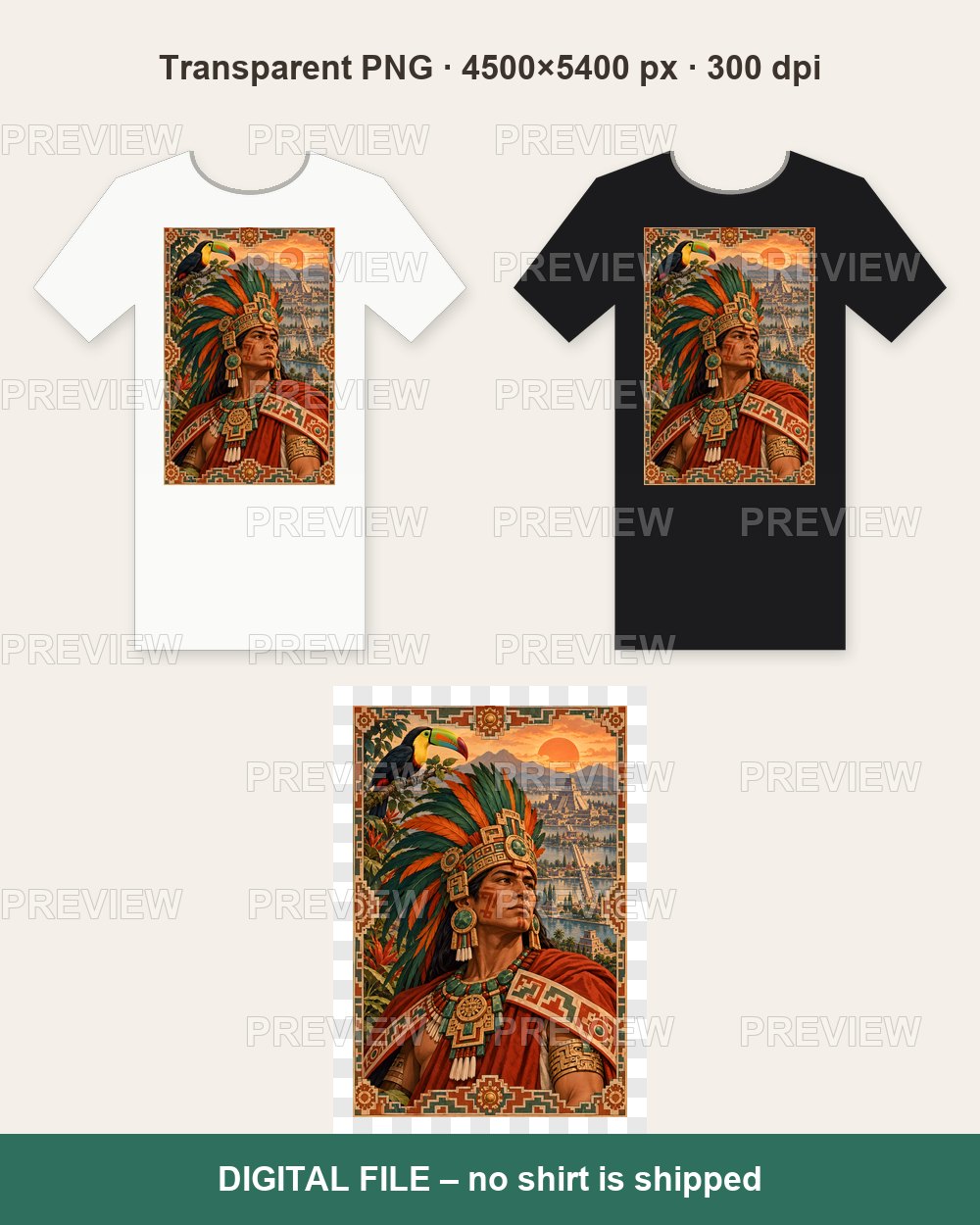 Aztec Warrior and Toucan – T-shirt design PNG