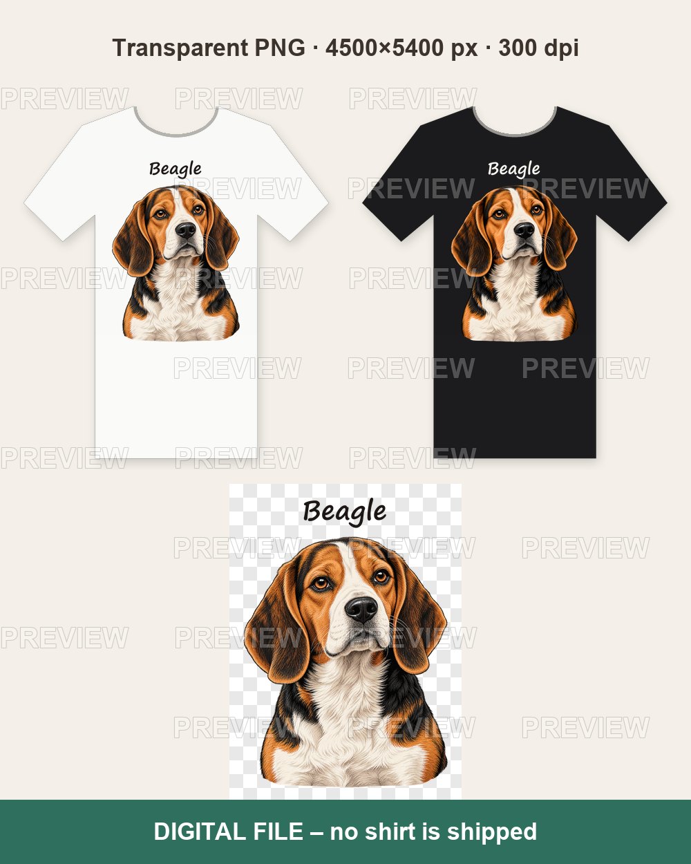Beagle Portrait – T-shirt design PNG