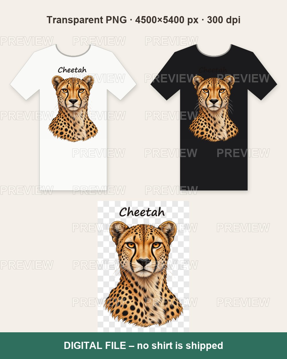 Cheetah Portrait – T-shirt design PNG
