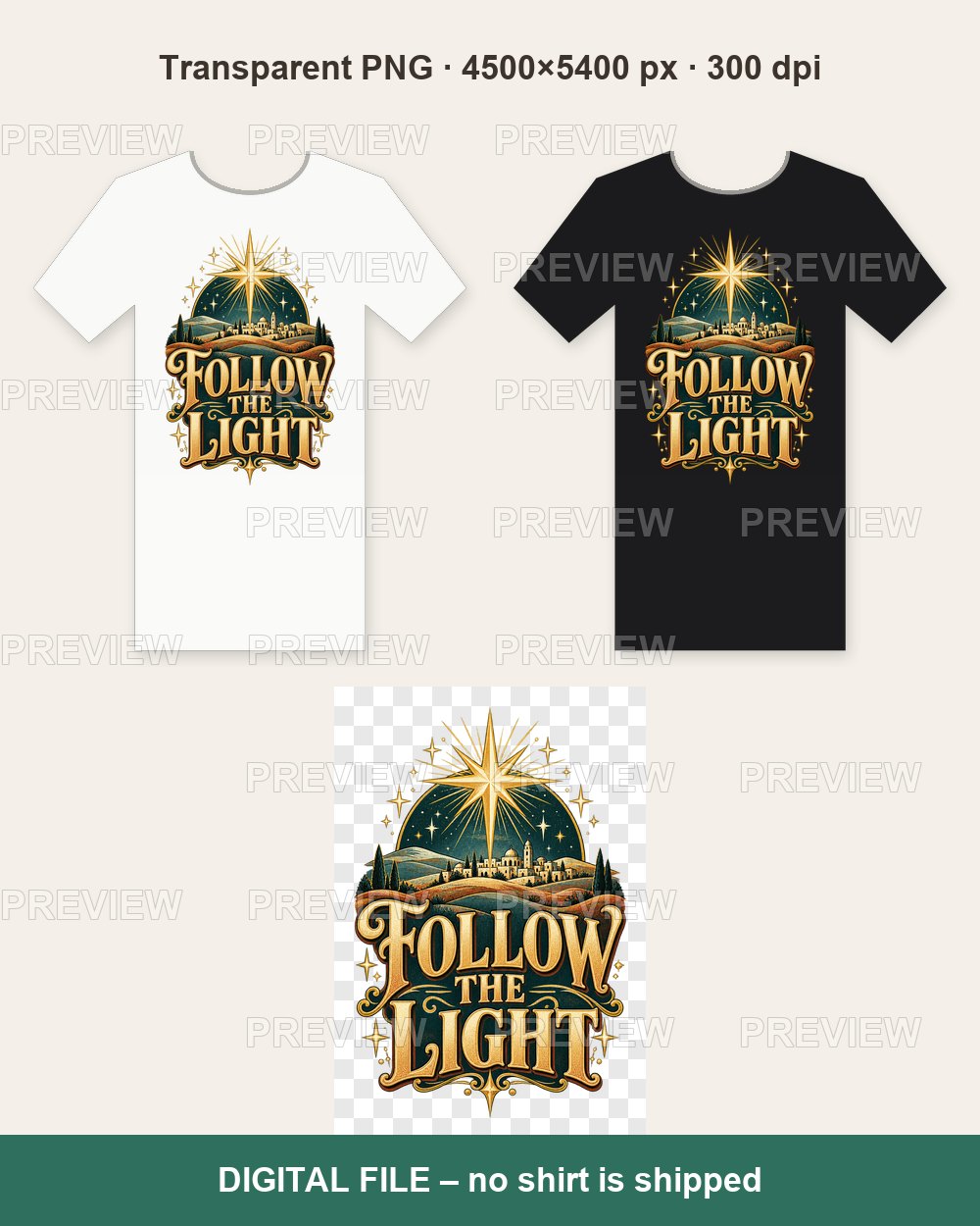 Follow the Light Christmas – T-shirt design PNG
