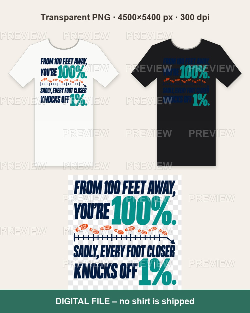 From 100 Feet Away You're 100% – Teal – T-shirt design PNG