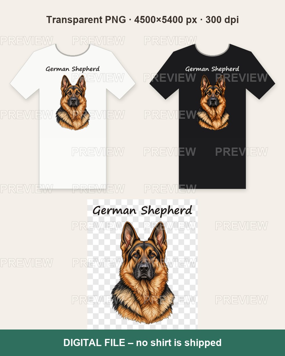 German Shepherd Portrait – T-shirt design PNG