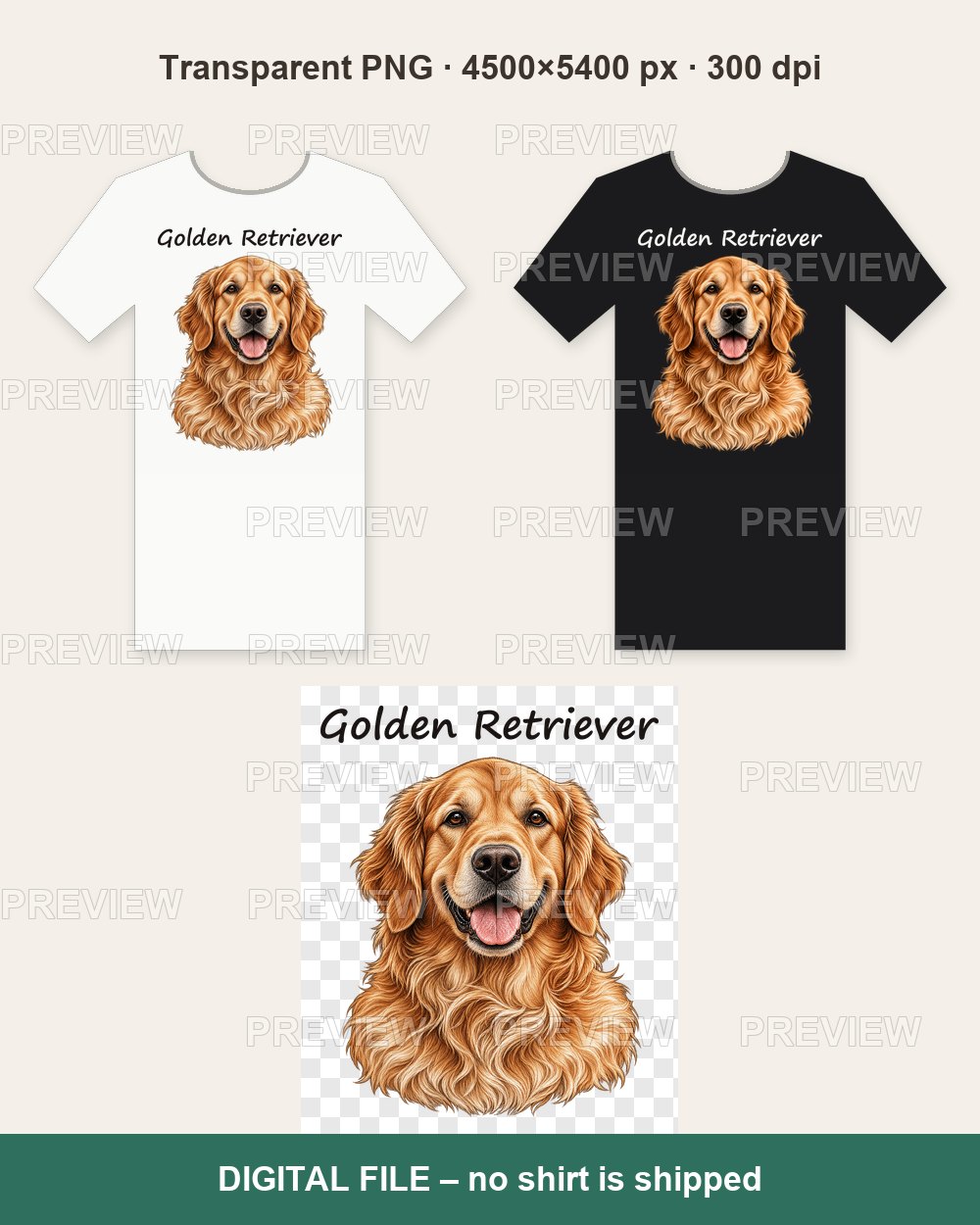 Golden Retriever Portrait – T-shirt design PNG