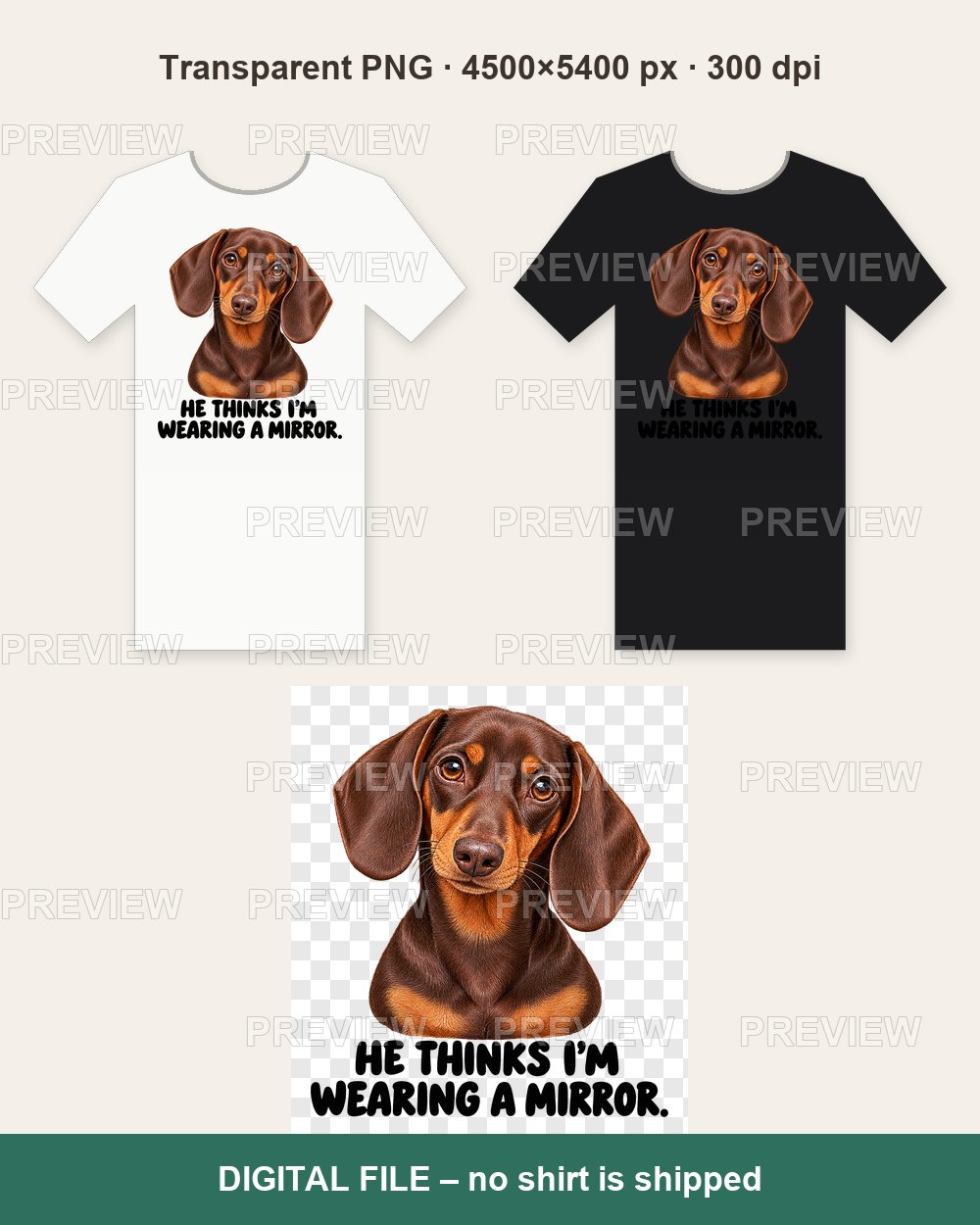 He Thinks I'm Wearing A Mirror Dachshund – T-shirt design PNG