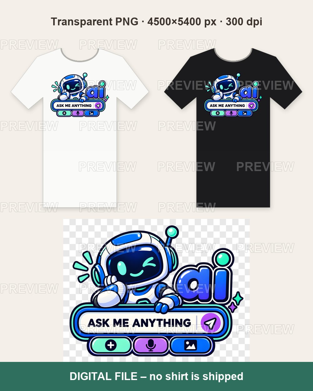HI Not AI – Blue Neon Chat – T-shirt design PNG