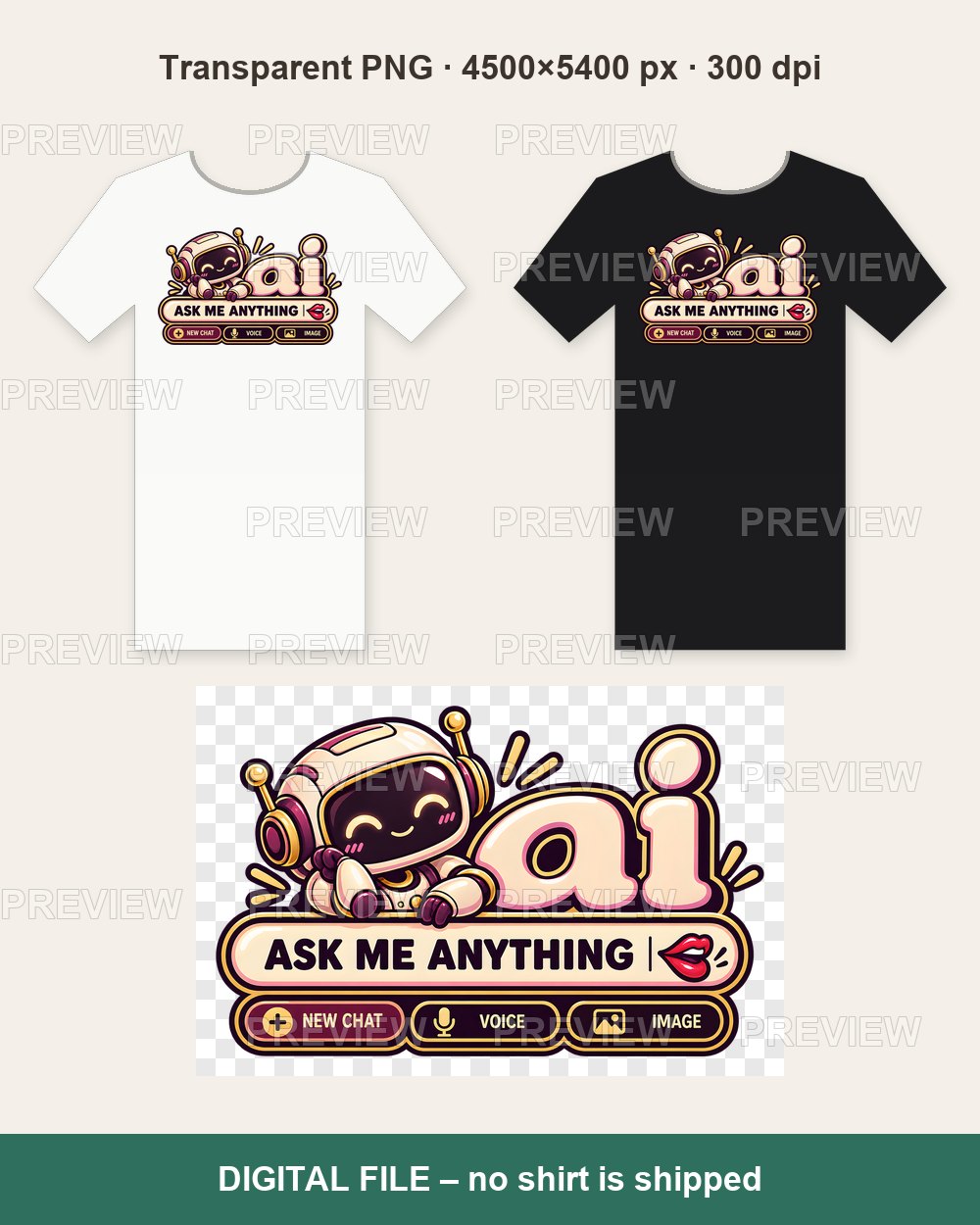 HI Not AI – Burgundy Curly Hair Chat – T-shirt design PNG
