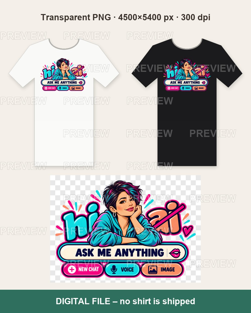 HI Not AI – Colorful Neon Chat – T-shirt design PNG