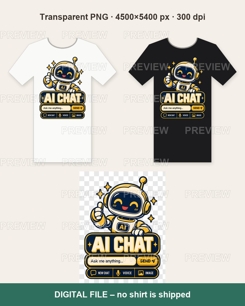 HI Not AI – Human Chat Ask Me Anything, AI Chat Robot – T-shirt design PNG