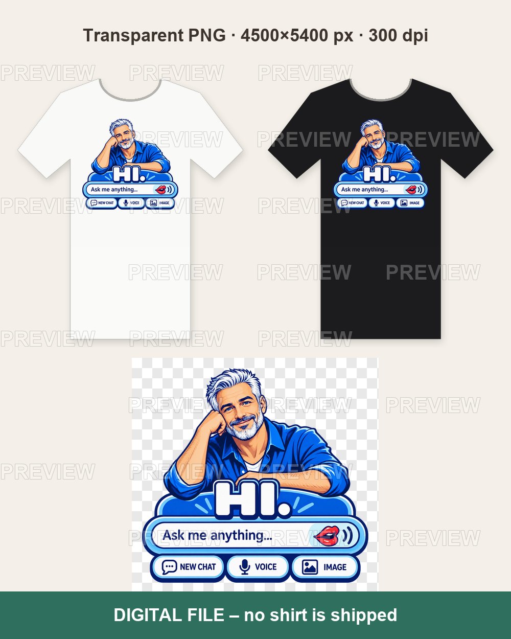 HI Not AI – Human Chat Ask Me Anything, Blue AI Chat Robot – T-shirt design PNG