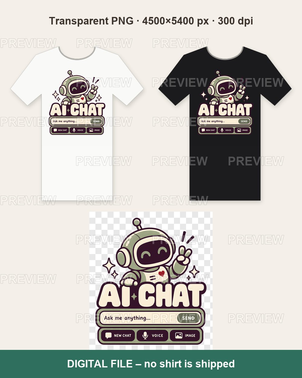 HI Not AI – Human Chat Ask Me Anything, Green AI Chat Robot – T-shirt design PNG