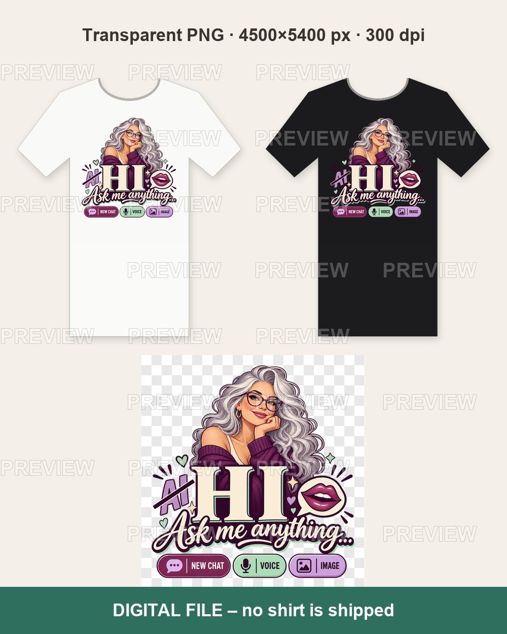 HI Not AI – Human Chat Ask Me Anything, Purple AI Chat Robot – T-shirt design PNG