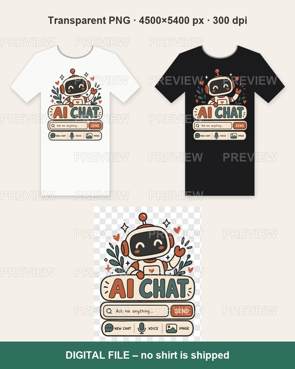 HI Not AI – Human Chat Ask Me Anything, Retro AI Chat Robot – T-shirt design PNG