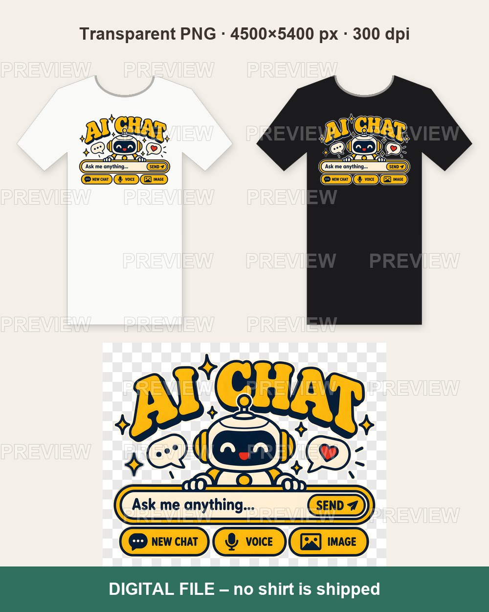 HI Not AI – Human Chat Ask Me Anything, Yellow AI Chat Robot – T-shirt design PNG