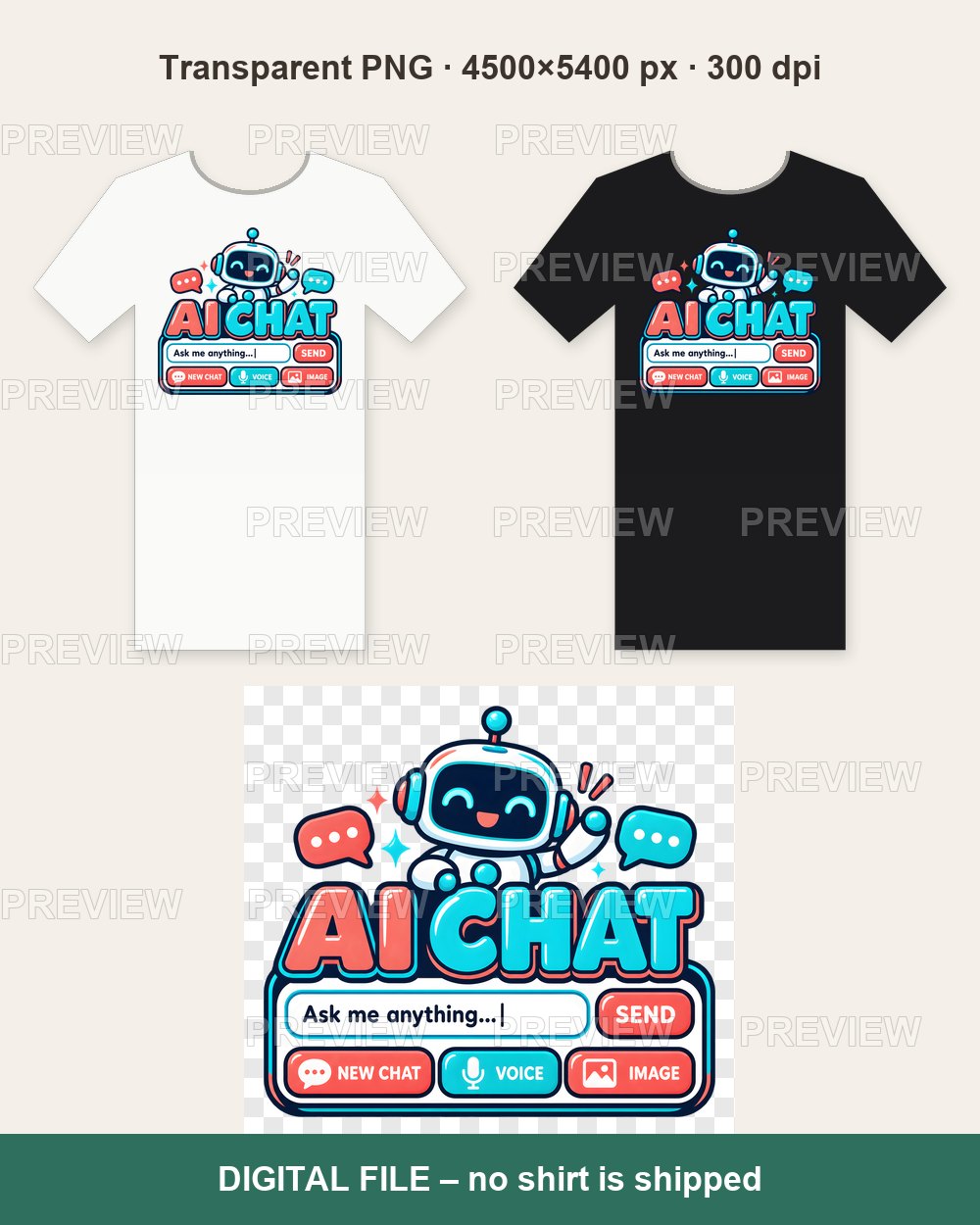 HI Not AI – Human Intelligence Chat – T-shirt design PNG