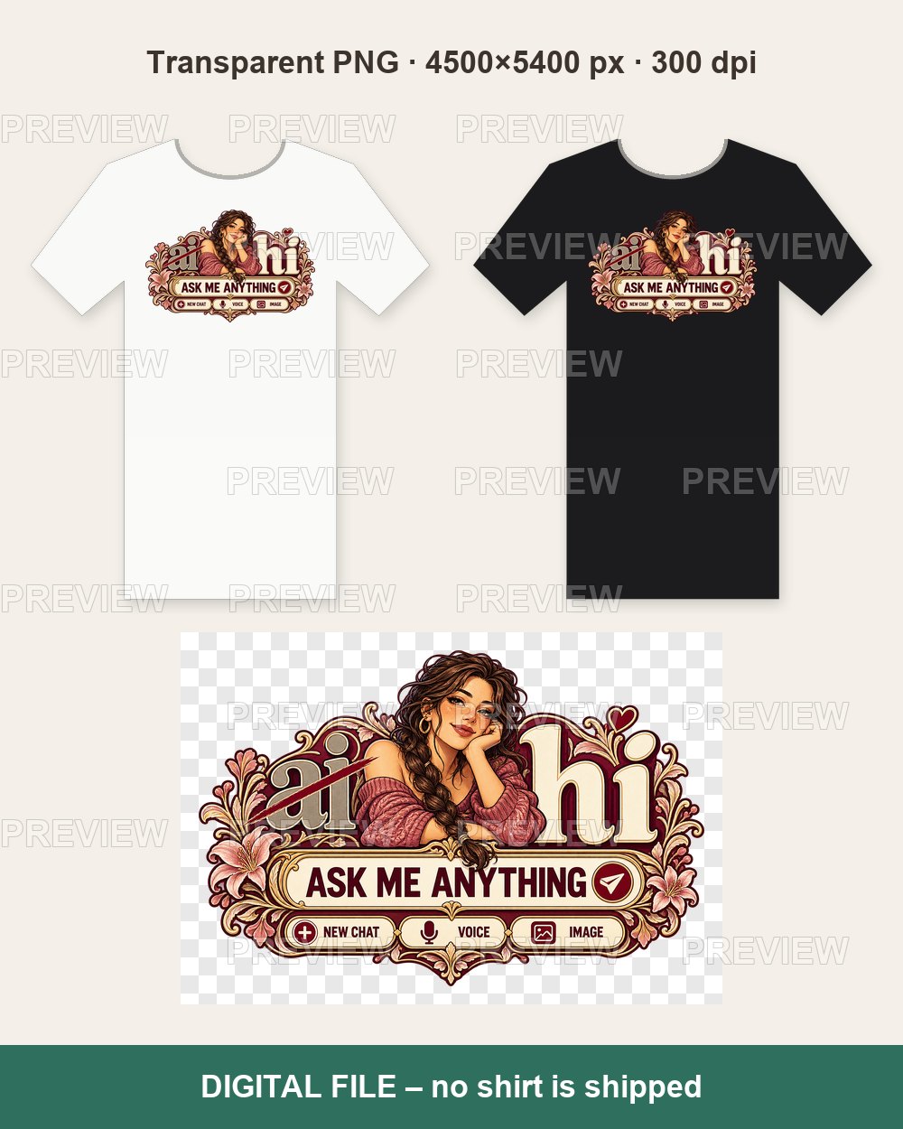 HI Not AI – Human Intelligence – T-shirt design PNG