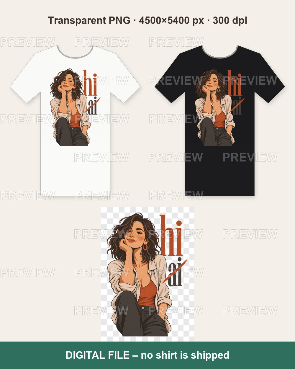 HI Not AI – Human Not Robot – T-shirt design PNG
