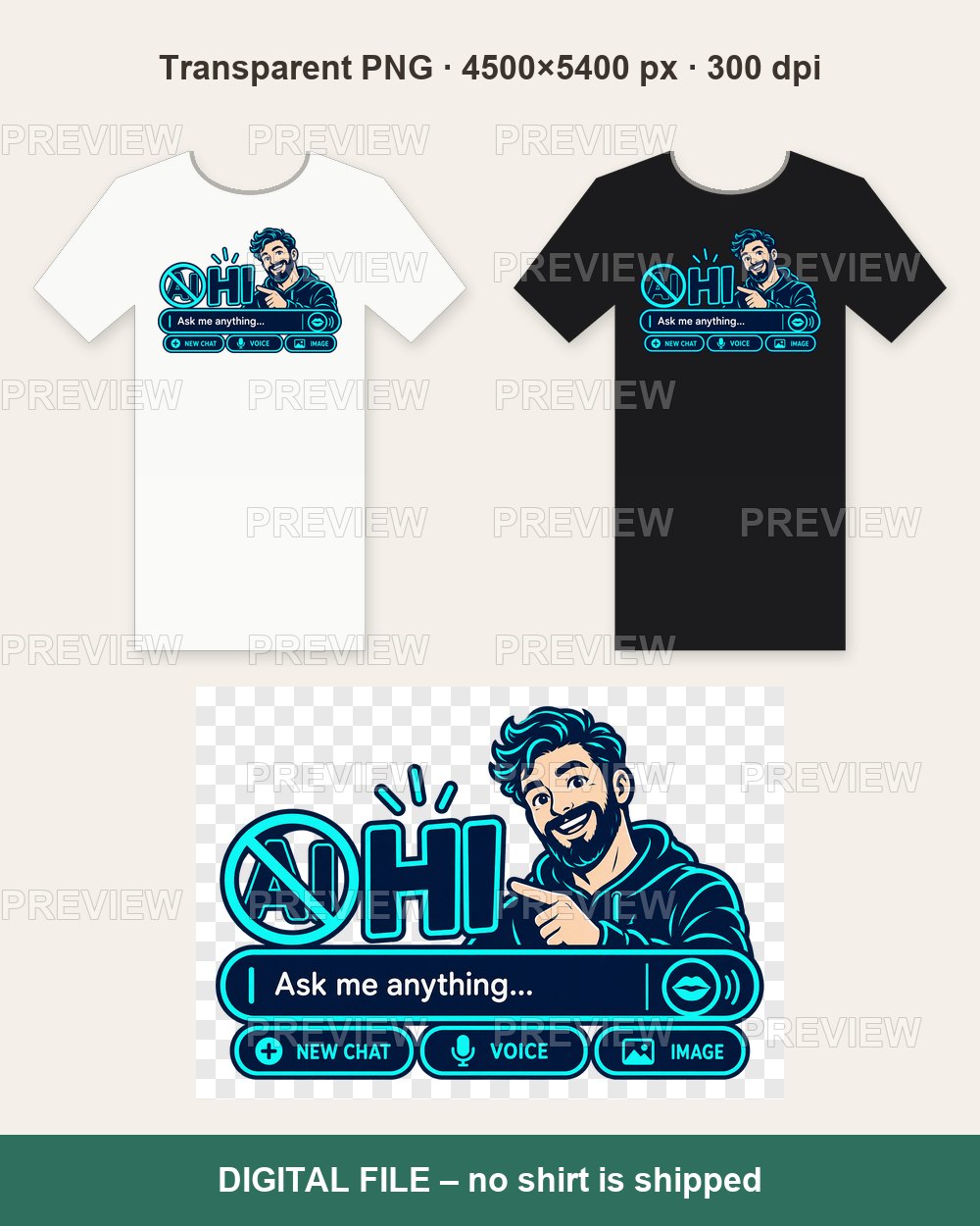 HI Not AI – Neon Human Chat Ask Me Anything – T-shirt design PNG