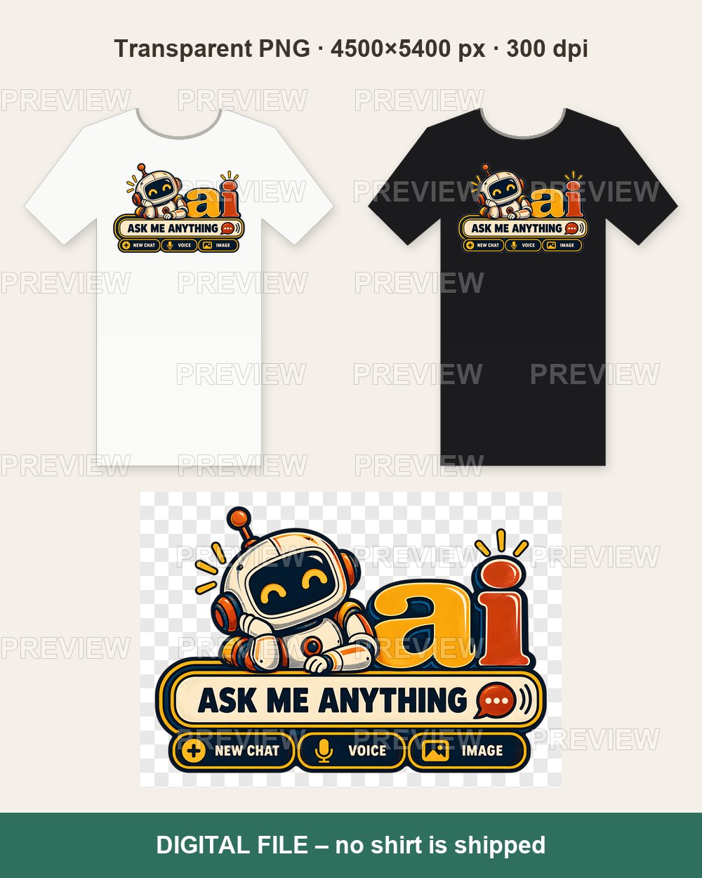 HI Not AI – Silver Hair Glasses Chat – T-shirt design PNG