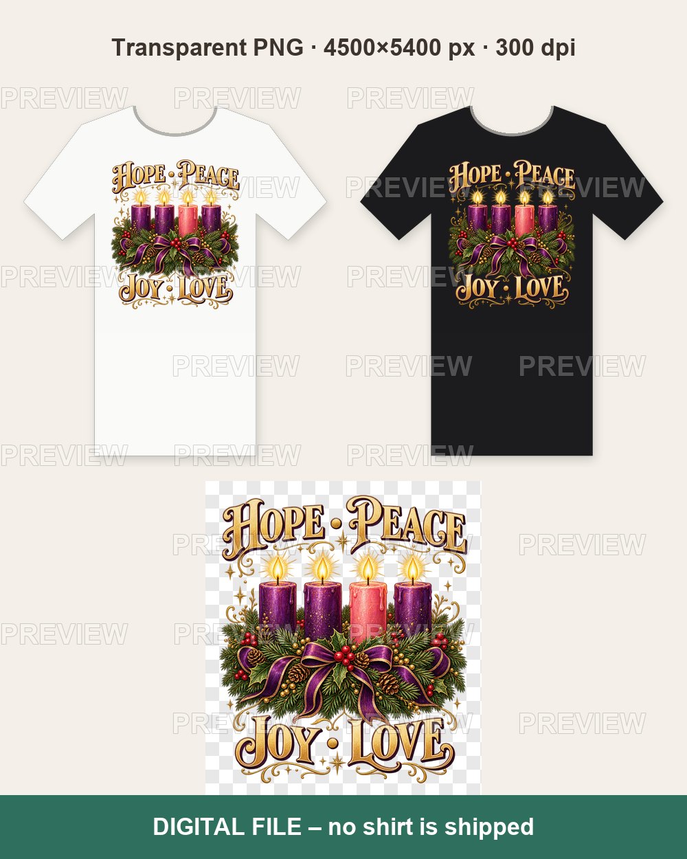 Hope Peace Joy Love Christmas – T-shirt design PNG
