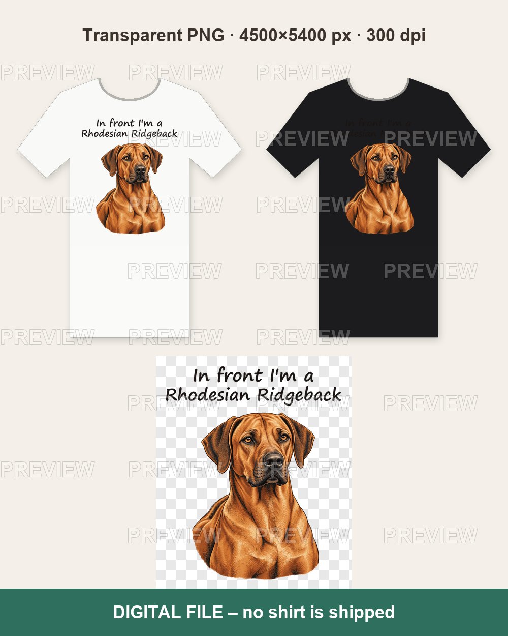 In Front I'm a Rhodesian Ridgeback – Behind I'm a Cheetah – T-shirt design PNG
