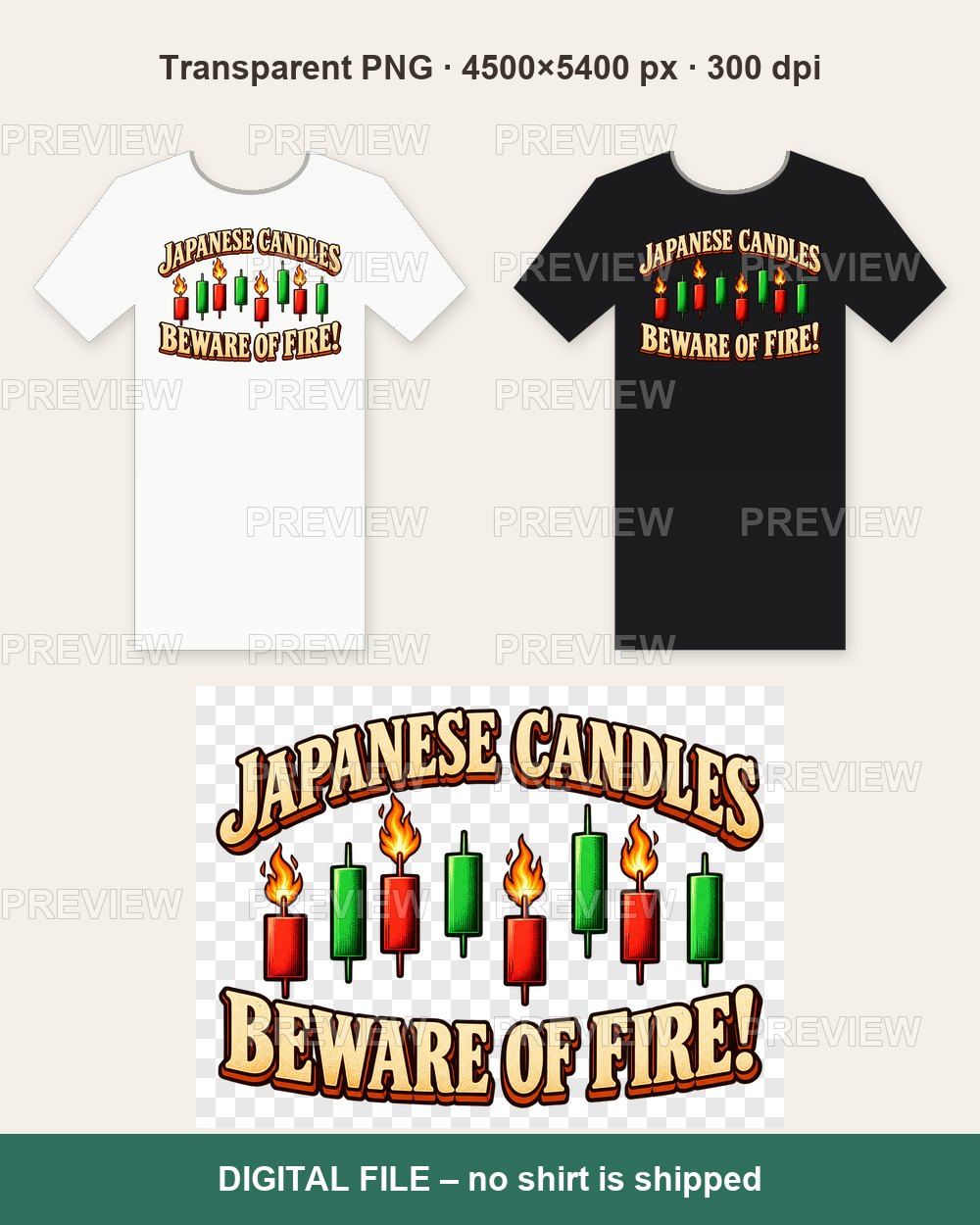 Japanese Candles Beware of Fire – T-shirt design PNG