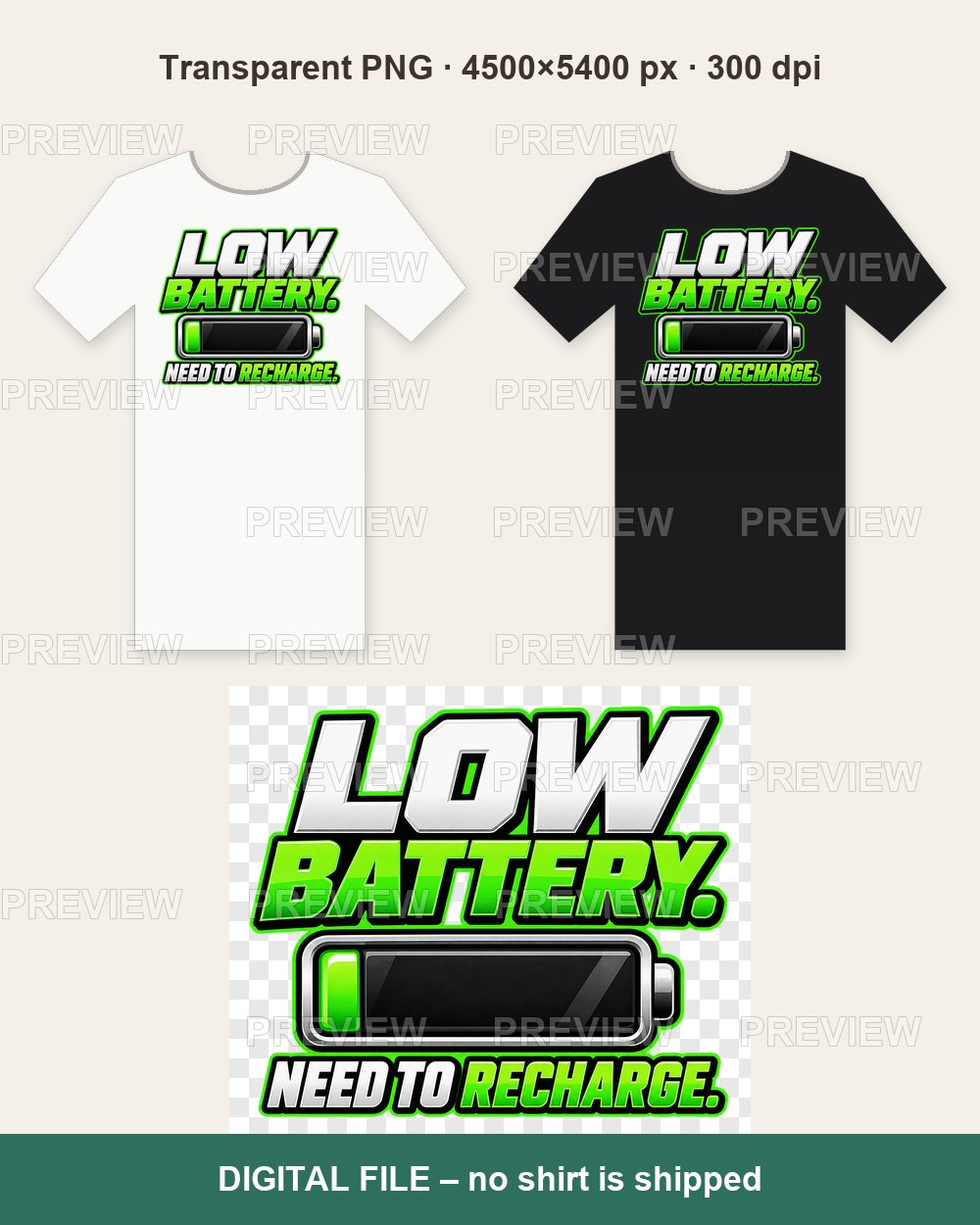 Low Battery – T-shirt design PNG