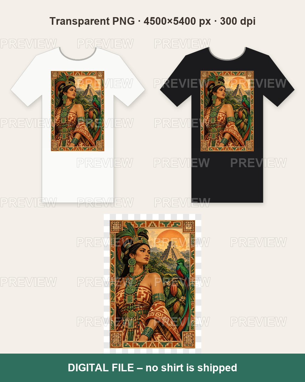 Maya Woman and Quetzal – T-shirt design PNG