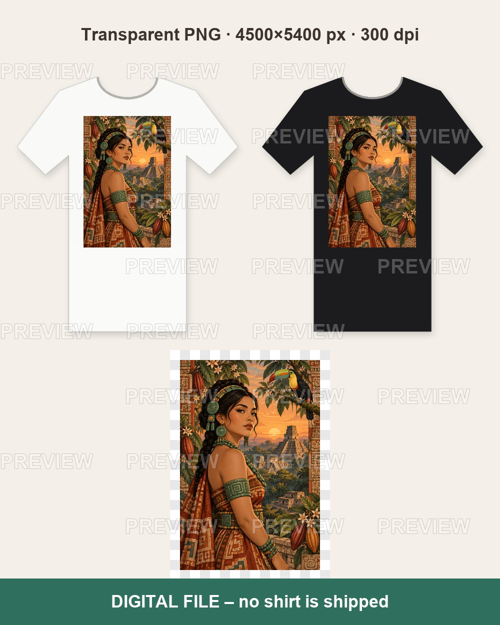 Maya Woman and Toucan – T-shirt design PNG