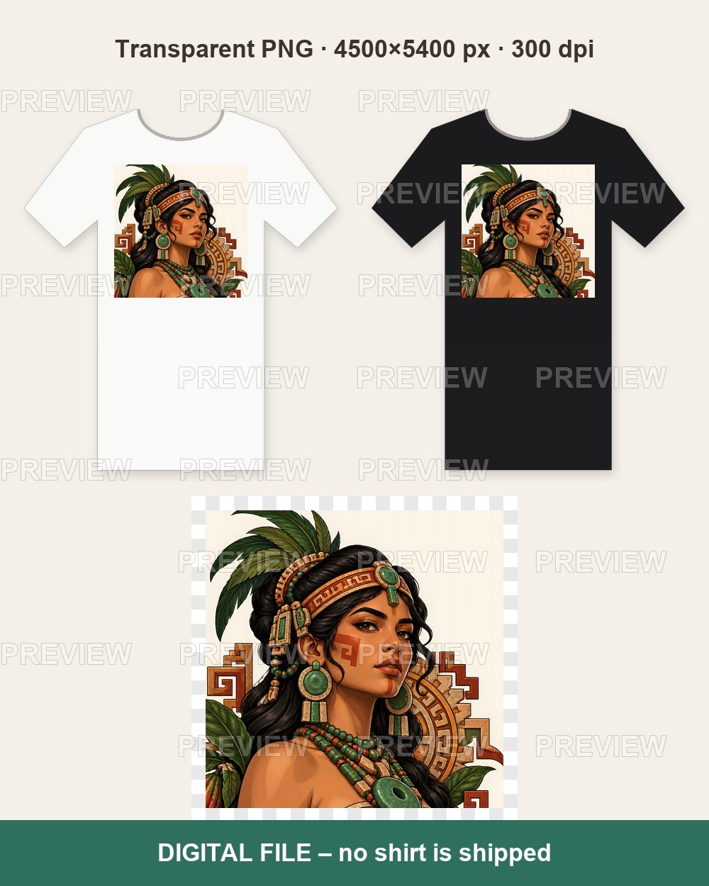 Mayan Woman Portrait – T-shirt design PNG