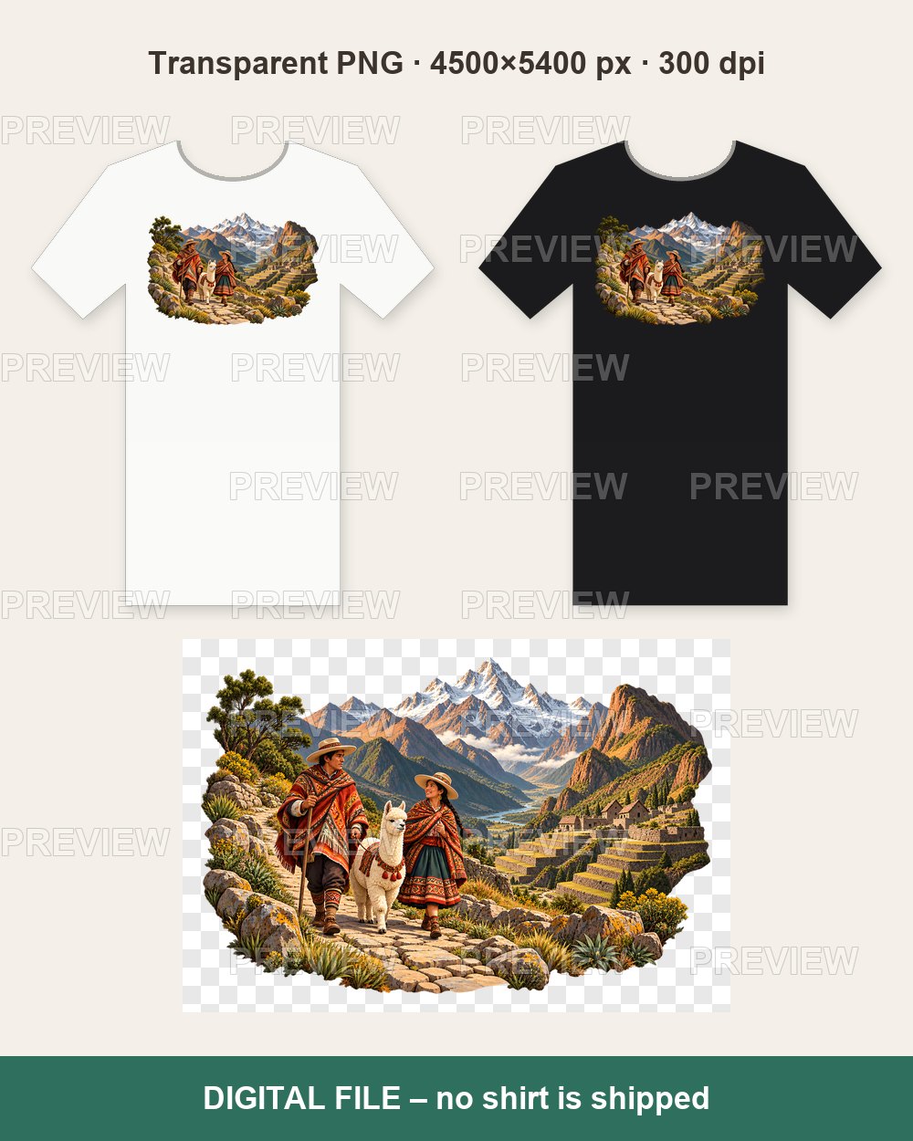 Peru Llama Trek – T-shirt design PNG