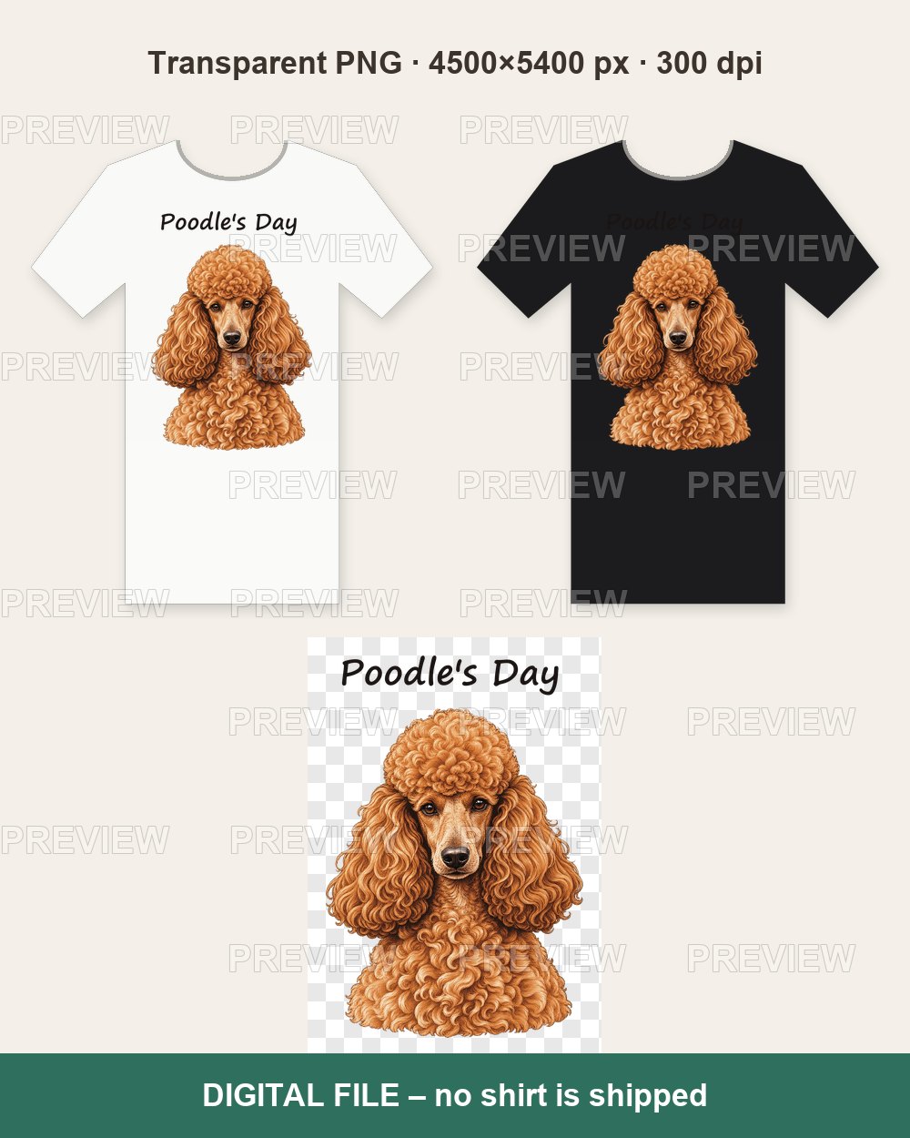 Poodle's Day – Apricot Poodle Portrait – T-shirt design PNG