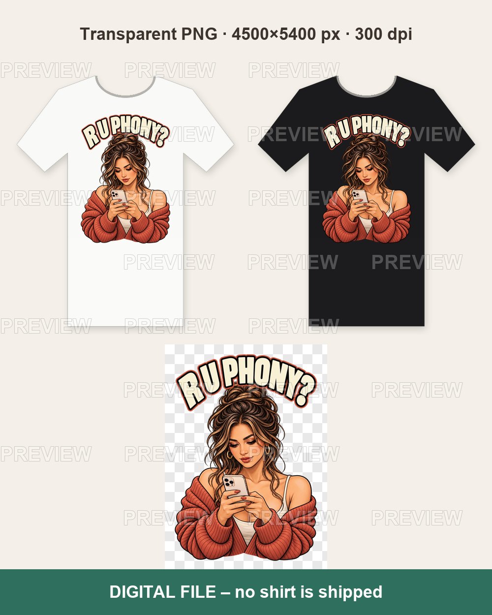 R U Phony – Funny Phone Addict Pun – T-shirt design PNG