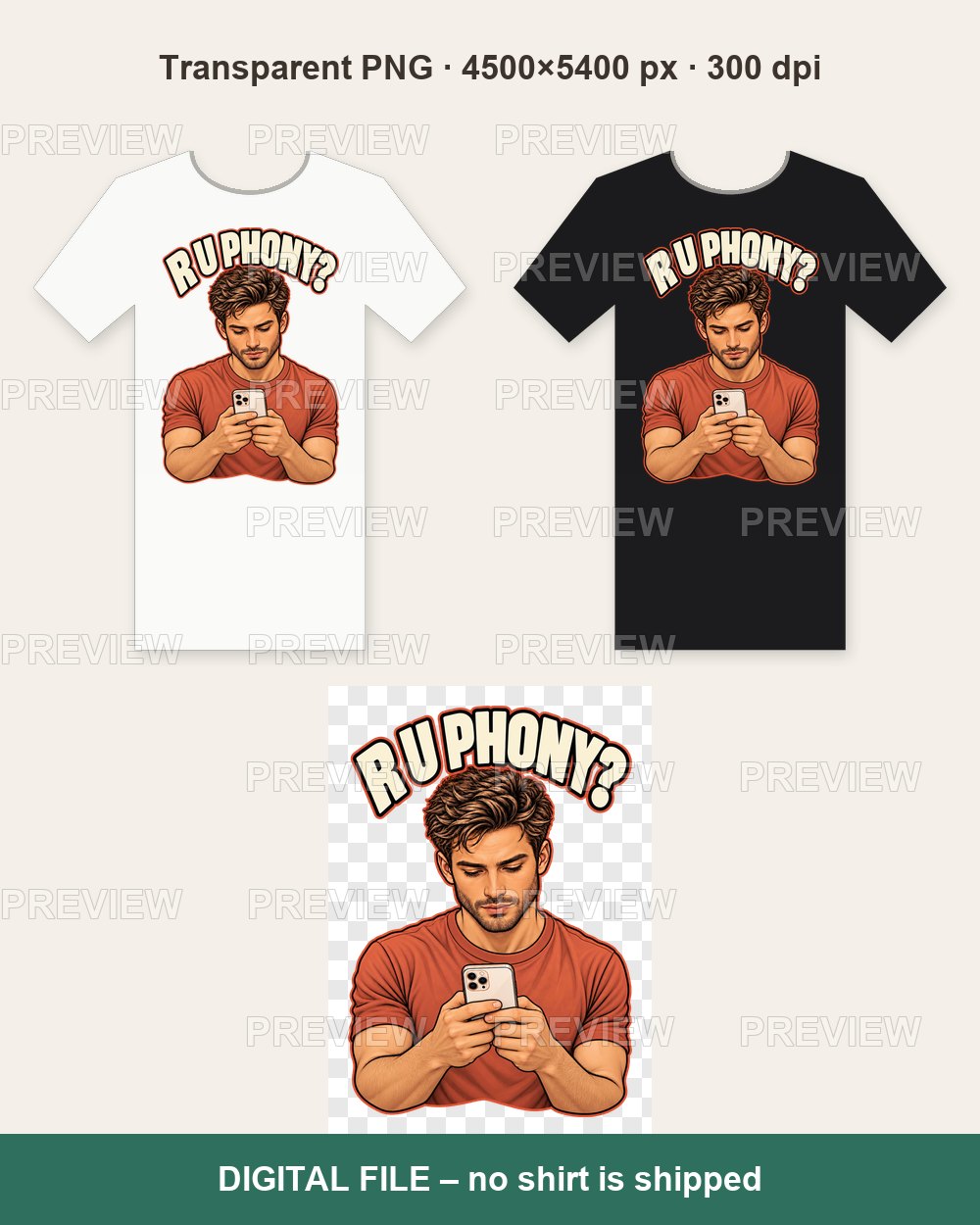 R U Phony – Funny Phone Pun – T-shirt design PNG