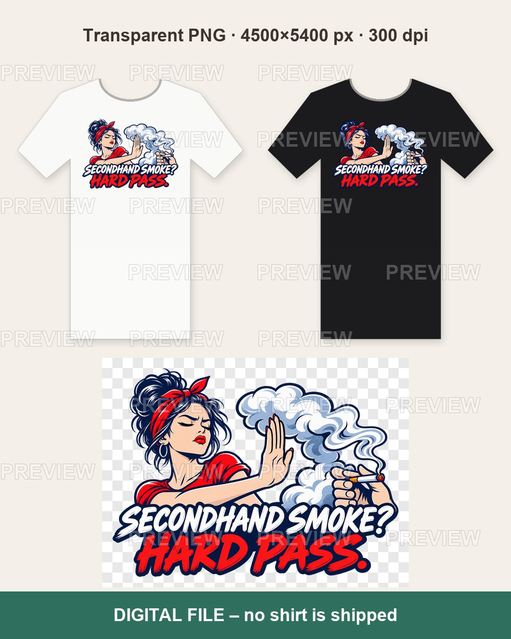 Secondhand Smoke Hard Pass – T-shirt design PNG