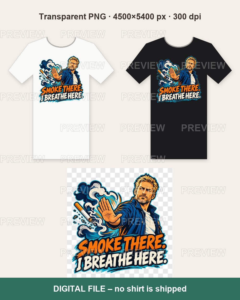 Smoke There I Breathe Here – Blue Comic Style No Smoking – T-shirt design PNG