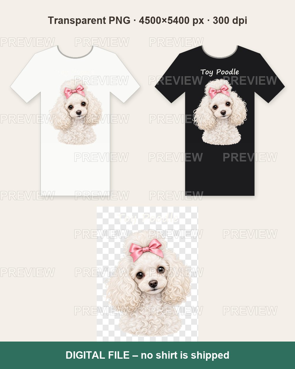 White Toy Poodle (for dark shirts) – T-shirt design PNG