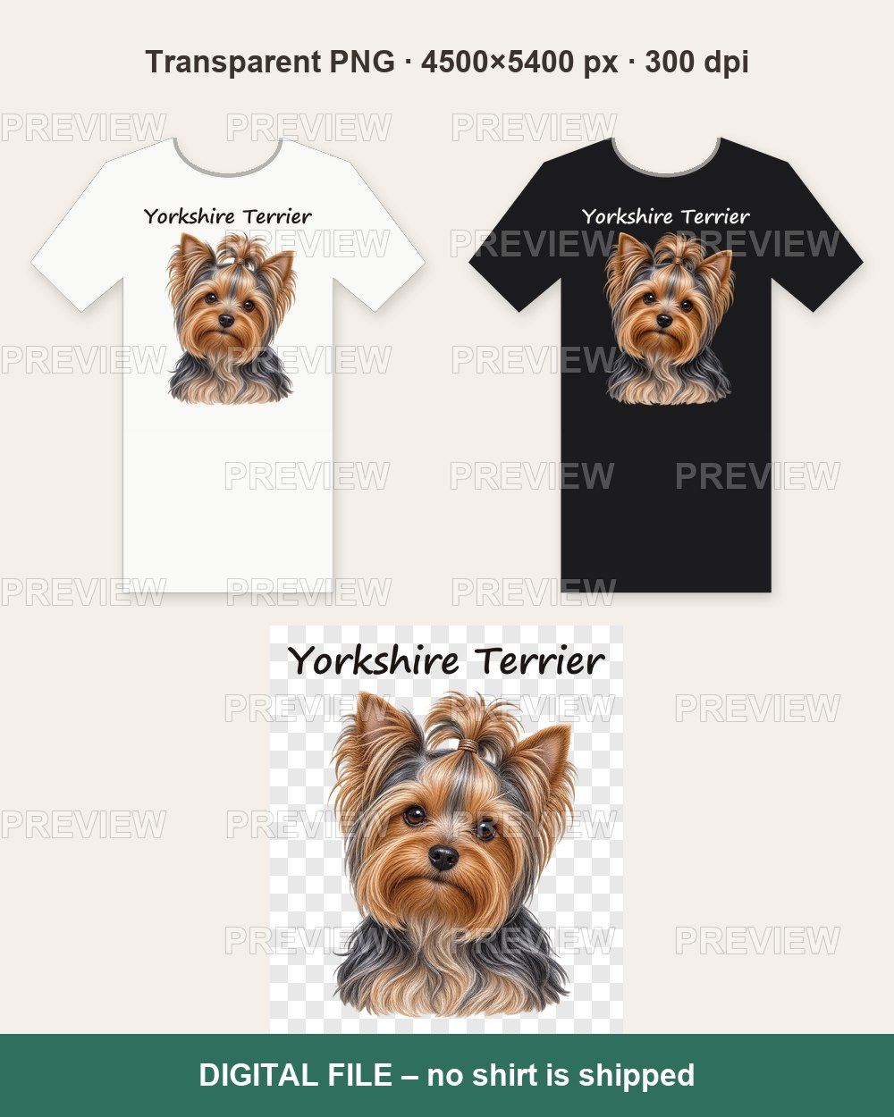 Yorkshire Terrier Portrait – T-shirt design PNG